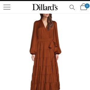 Gibson & Latimer
Satin V-Neck Long Blouson Sleeve Wrap Tie  A-Line Midi Dress